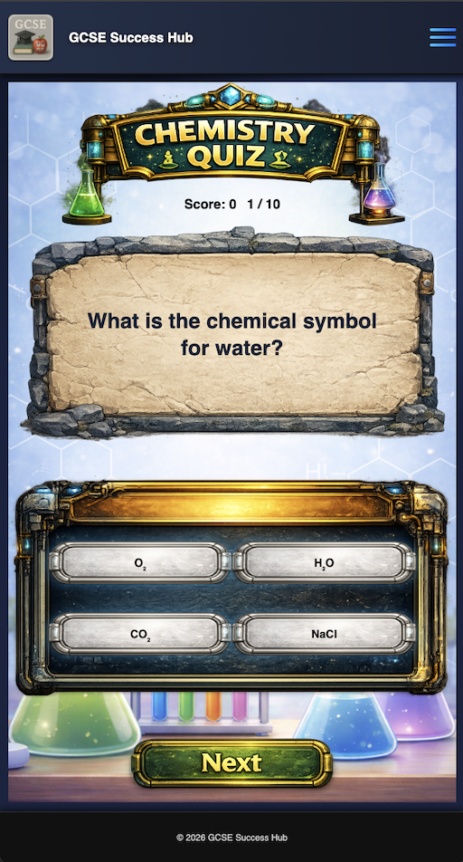 GCSE Chemistry quiz answer selection
